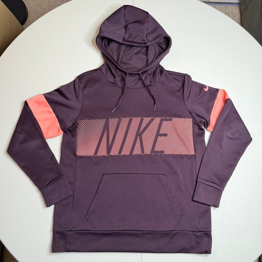 Nike Mens Medium‎ Dri-FIT Hoodie Plum Purple Coral Graphic Pullover Sweatshirt